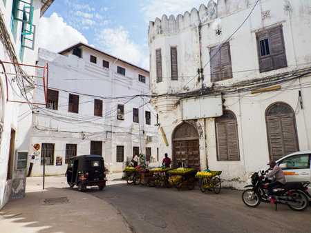 Stone Town, Zanzibar - Feb. 2021: Streets of town also known as Mji Mkongwe (Swahili for "old town") is the old part of Zanzibar City. Former capital of the Zanzibar Sultanate.Tanzania. Africaのeditorial素材