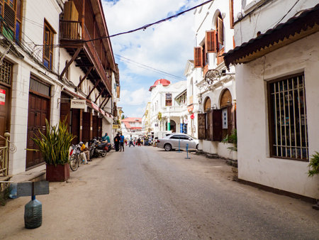 Stone Town, Zanzibar - Feb. 2021: Streets of town also known as Mji Mkongwe (Swahili for "old town") is the old part of Zanzibar City. Former capital of the Zanzibar Sultanate.Tanzania. Africaのeditorial素材