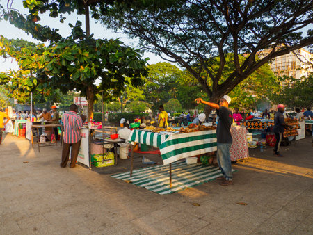 Stone Town, Zanzibar, Tanzania - January, 2021: Food at the Forodhani market. Africaのeditorial素材