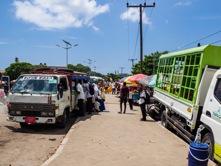 Zanzibar, Tanzania - January 2021: Dala away on the street of Tanzania, Africa's public transport to transport people and goods. Covid time in Africa.のeditorial素材