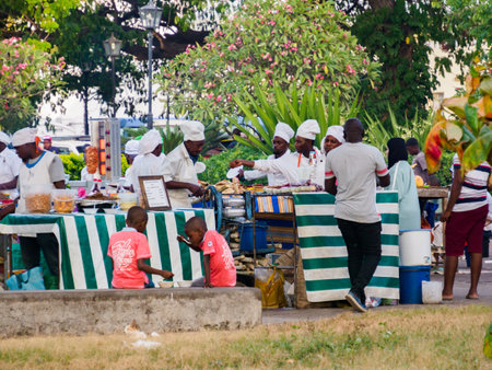 Stone Town, Zanzibar, Tanzania - January, 2021: Night Forodhani market with plenty of local food. Africaのeditorial素材