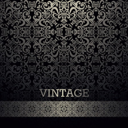 Vintage card with silver border, abstract floral patternのイラスト素材