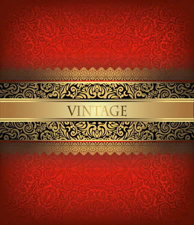 Invitation card Baroque Golden with black and red, Vintage border, design elementsのイラスト素材