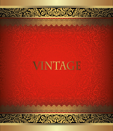 Invitation card Baroque Golden with black and red, Vintage border, design elementsのイラスト素材