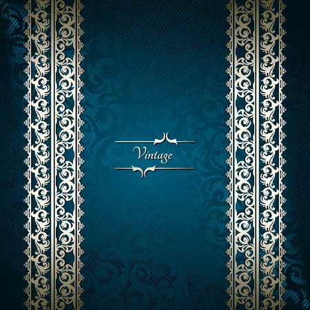 Vintage card with golden borders on dark blue backgroundのイラスト素材