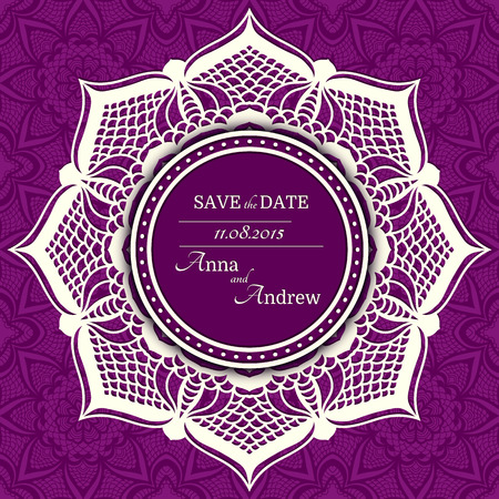 Vector card. Lace round frame on seamless backgroundのイラスト素材