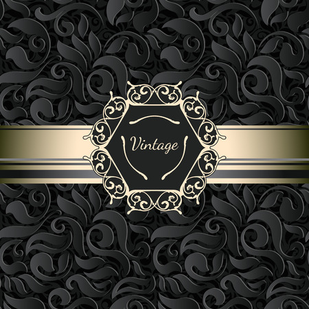 Vintage Card with floral black 3d background, luxury frame design designのイラスト素材
