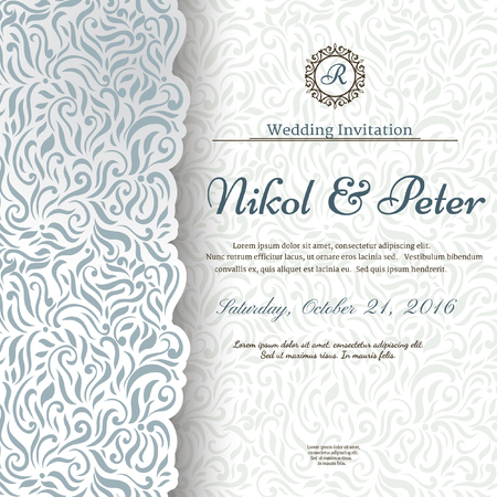 Vintage background, greeting card, invitation with lace ornament, abstract floral pattern template for weddingのイラスト素材