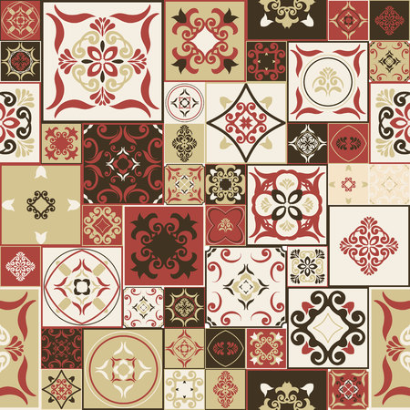 Tile PATTERN from TRENDY marsala-brown-beige style Moroccan tiles, ornaments. Can be used for wallpaper, surface textures, cover etc. Vintageのイラスト素材