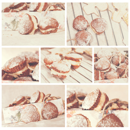 food collage of chocolate cake with creamの写真素材