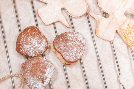  chocolate cake with cream and sugar powderの写真素材