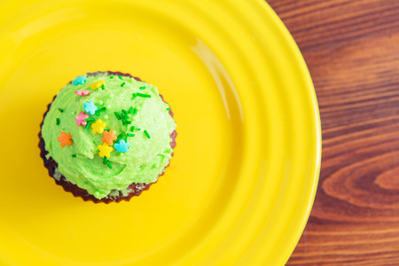 sweet dessert with green cream on plate