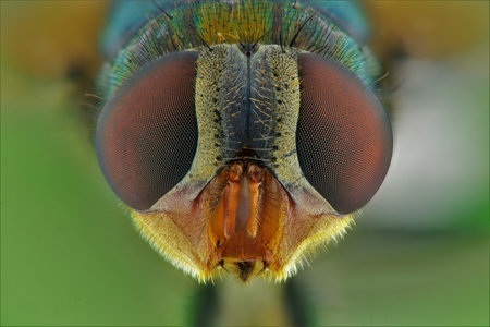 Delve into the world of extreme macro photography with our captivating images of domestic flies. Discover intricate details, vibrant colors, and mesmerizing textures up close.の写真素材