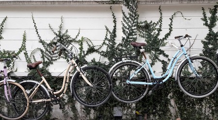 Bicycles hanging on the wall