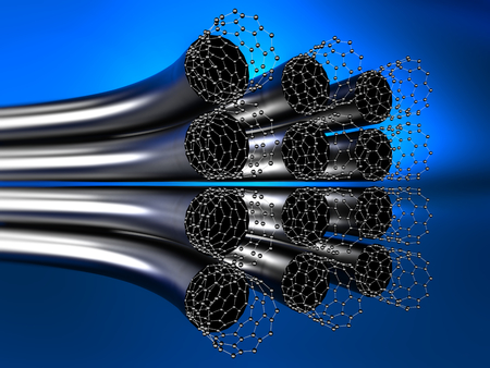 Graphene tubes on blue backgroundの写真素材