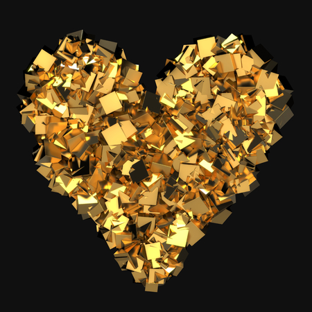 Heart made of golden cubesの写真素材