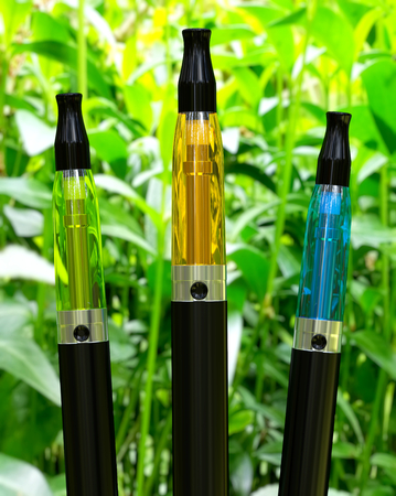 Electronic cigarettes on a spring backgroundの写真素材