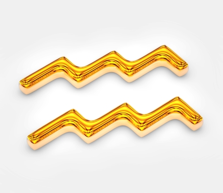 Sign of the zodiac in gold on white background - Aquariusの写真素材