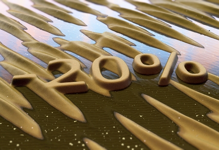 Twenty percent reduction written on sand. 3d illustrationの写真素材