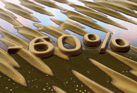 Sixty percent reduction written on sand. 3d illustrationの写真素材