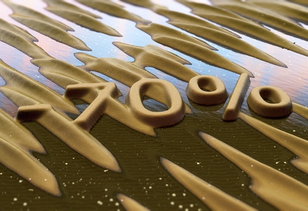 Seventy percent reduction written on sand. 3d illustrationの写真素材
