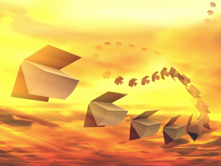 Books flying in the clouds concept. 3d illustrationの写真素材