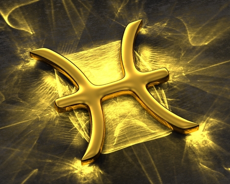 Sign of the zodiac in gold with caustics - Piscesの写真素材