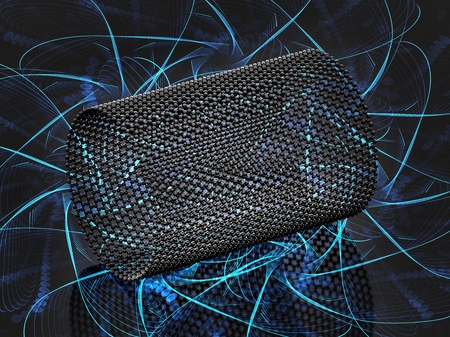 Closeup on a graphene tube with blue wavesの写真素材
