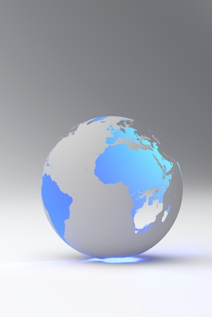 Design of a blue earth globe, transparent continent effect, vertical viewの写真素材