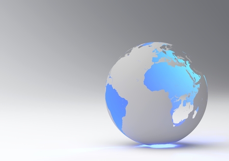 Design of a blue earth globe, transparent continent effect, horizontal viewの写真素材