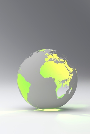 Design of a green earth globe, transparent continent effect, vertical viewの写真素材