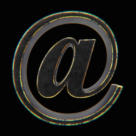 Metallic e-mail symbol with black backgroundの写真素材