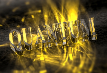 Quantum word in glass with yellow caustics light effectの写真素材