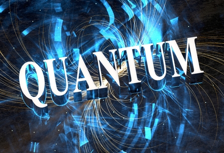 Quantum word in metal with blue caustics light effectの写真素材