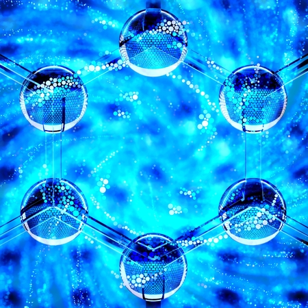 Closeup on a hexagonal nano structure with particles