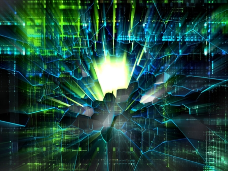 Light fracture on electronic background, virus conceptの写真素材