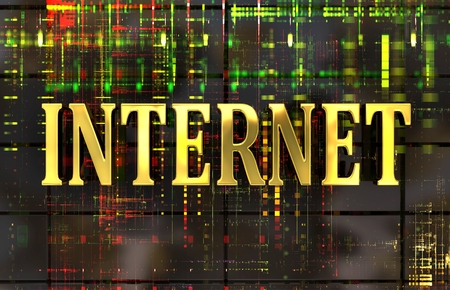 Golden word INTERNET on electronic backgroundの写真素材