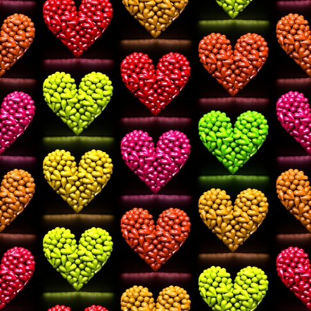 Seamless pattern of rows of colored hearts made of small heartsの写真素材