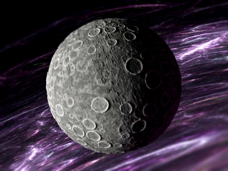 Dwarf planet with a purple nebula in the backgroundの写真素材