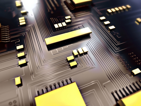 Golden electronic components with circuitの写真素材