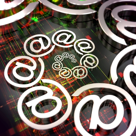 Spiral of e-mail symbols, with electronic backgroundの写真素材