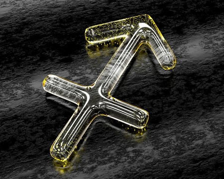 Astrology symbol in glass with yellow particles - Sagittariusの写真素材