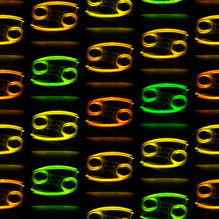 Seamless pattern of glassy and colored ancient astrology symbols - Cancerの写真素材