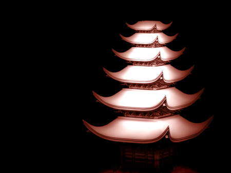 Japanese temple in black and white material on black backgroundの写真素材