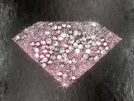Diamond shape made of diamonds on black concreteの写真素材