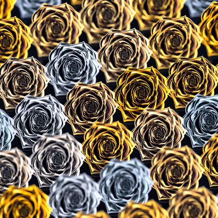 Field of metallic roses flowers with different colors and depth of fieldの写真素材
