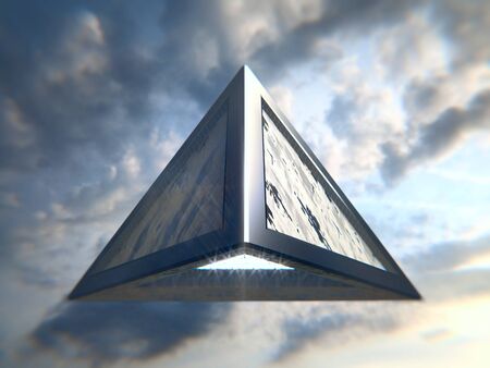 UFO pyramid flying in the skyの写真素材