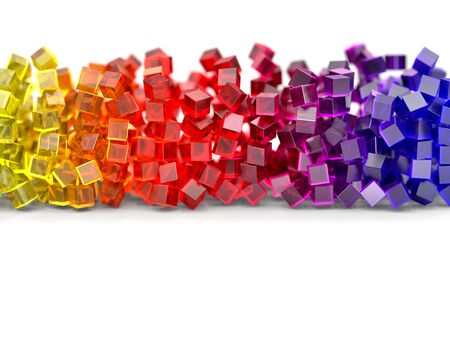 Rainbow colored glass cubes on white backgroundの写真素材