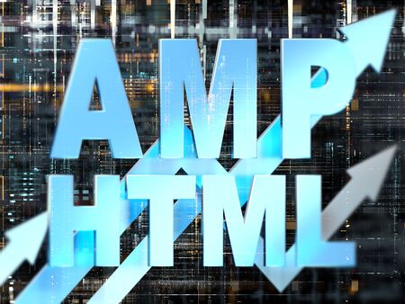 AMP HTML business graph with arrows tending upwards, electronic backgroundの写真素材