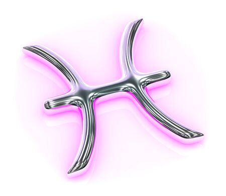 Astrology symbol in metal with pink reflection on white background - Piscesの写真素材